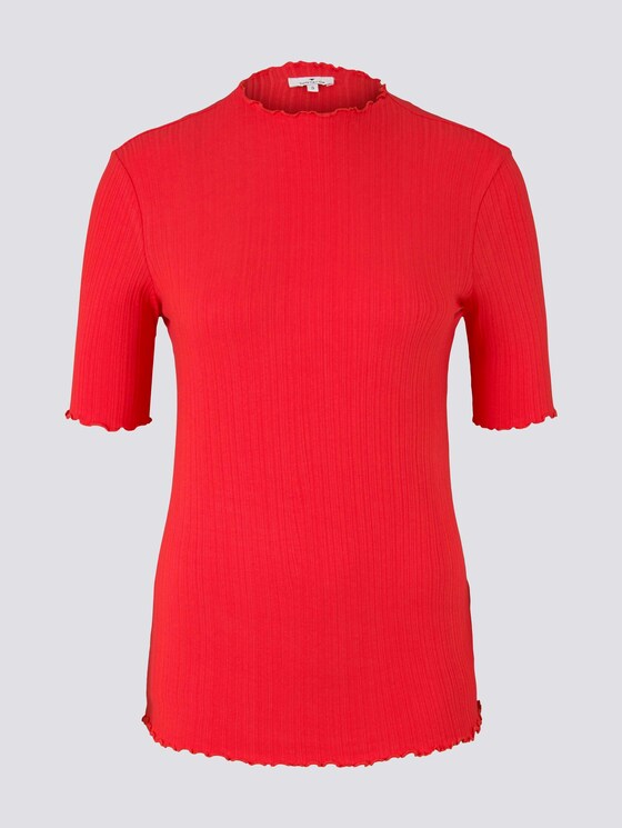 Geripptes T-Shirt mit Stehkragen - Frauen - Strong Red Geripptes T-Shirt mit Stehkragen - Frauen - Strong Red - 7 - TOM TAILOR