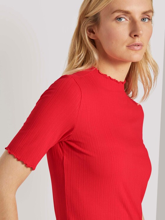 Geripptes T-Shirt mit Stehkragen - Frauen - Strong Red Geripptes T-Shirt mit Stehkragen - Frauen - Strong Red - 9 - TOM TAILOR