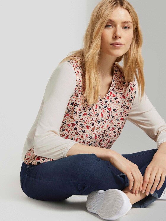 Gemustertes Shirt im Materialmix - Frauen - beige flower design Gemustertes Shirt im Materialmix - Frauen - beige flower design - 5 - TOM TAILOR