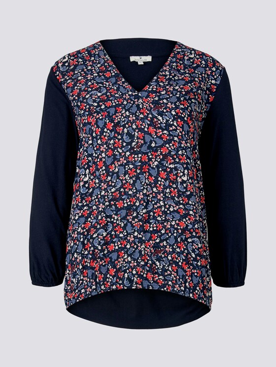 Gemustertes Shirt im Materialmix - Frauen - navy flower design Gemustertes Shirt im Materialmix - Frauen - navy flower design - 7 - TOM TAILOR
