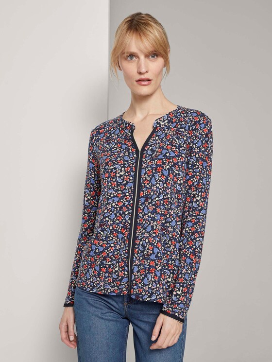 Gemustertes Henley-Shirt mit Tape-Einsatz - Frauen - navy flower design Gemustertes Henley-Shirt mit Tape-Einsatz - Frauen - navy flower design - 1 - TOM TAILOR