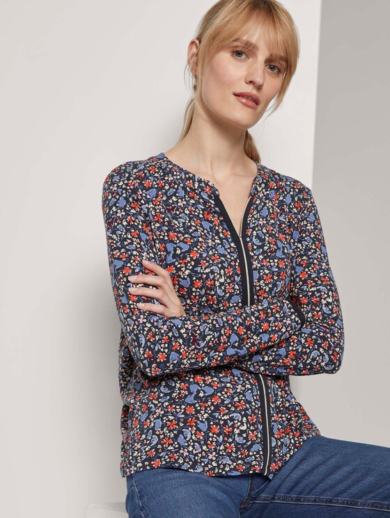 Gemustertes Henley-Shirt mit Tape-Einsatz - Frauen - navy flower design Gemustertes Henley-Shirt mit Tape-Einsatz - Frauen - navy flower design - 5 - TOM TAILOR