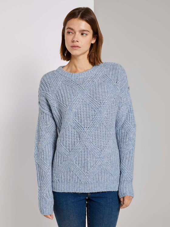 Pullover mit Ajour-Struktur - Frauen - cosy blue melange Pullover mit Ajour-Struktur - Frauen - cosy blue melange - 1 - TOM TAILOR Denim