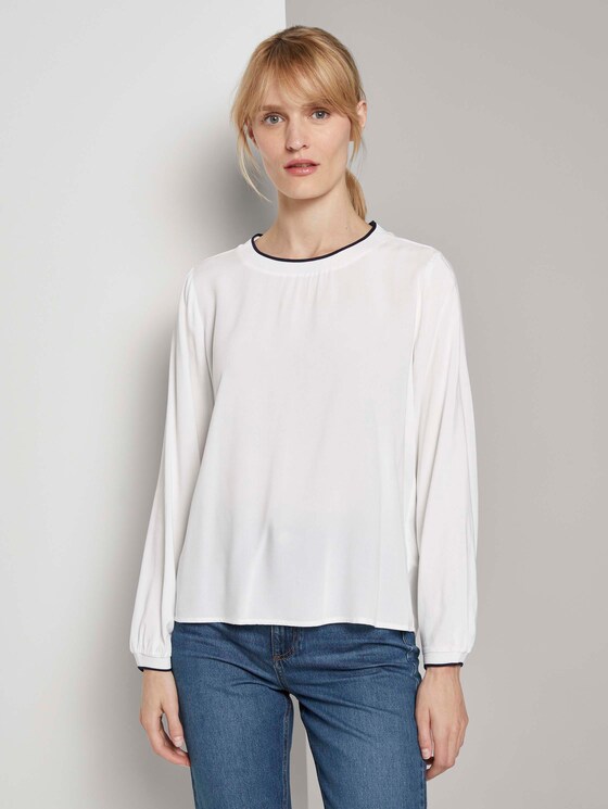 Basic Bluse mit Ripp-Blenden - Frauen - Whisper White Basic Bluse mit Ripp-Blenden - Frauen - Whisper White - 1 - TOM TAILOR