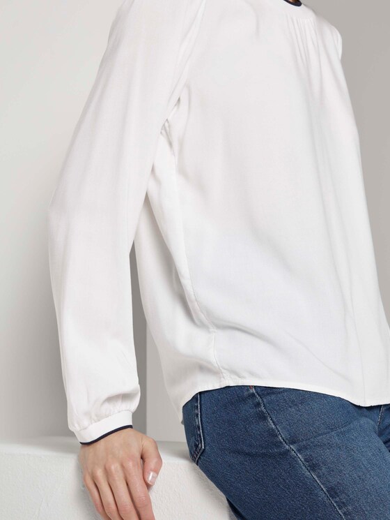 Basic Bluse mit Ripp-Blenden - Frauen - Whisper White Basic Bluse mit Ripp-Blenden - Frauen - Whisper White - 10 - TOM TAILOR