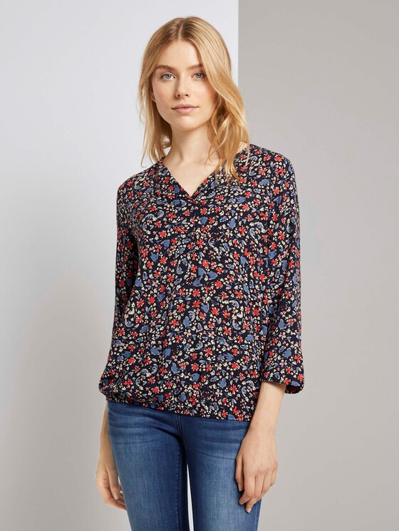 3/4-Arm Bluse mit umgelegtem Kragen - Frauen - navy flower design 3/4-Arm Bluse mit umgelegtem Kragen - Frauen - navy flower design - 1 - TOM TAILOR