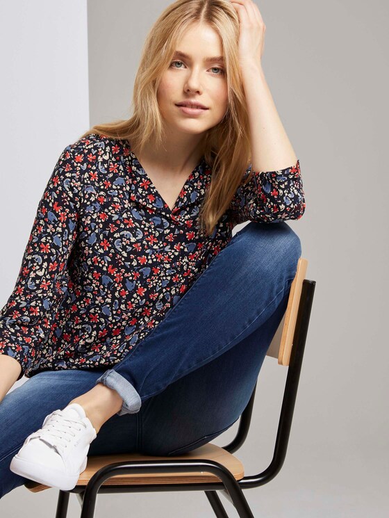 3/4-Arm Bluse mit umgelegtem Kragen - Frauen - navy flower design 3/4-Arm Bluse mit umgelegtem Kragen - Frauen - navy flower design - 5 - TOM TAILOR