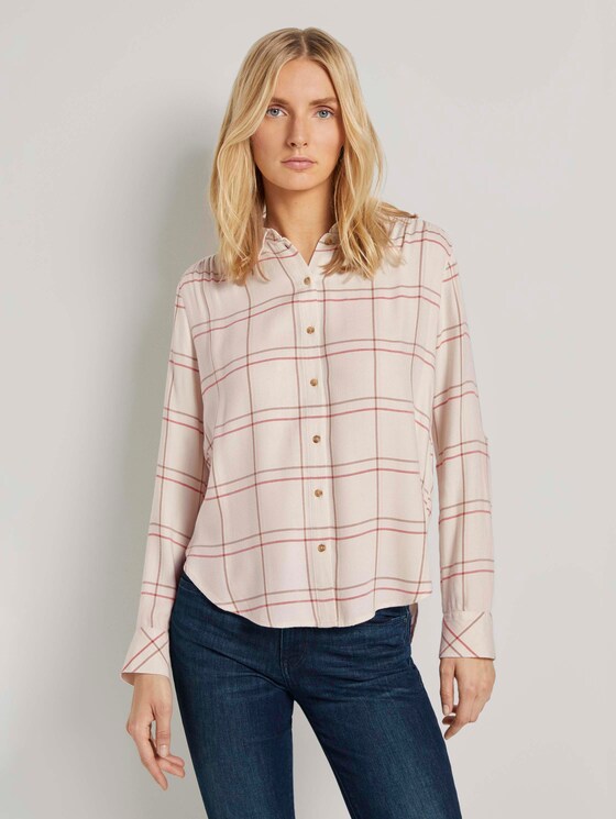 Karierte Hemdbluse mit Turn-Ups - Frauen - powder beige grid check Karierte Hemdbluse mit Turn-Ups - Frauen - powder beige grid check - 1 - TOM TAILOR