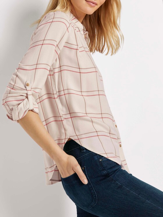 Karierte Hemdbluse mit Turn-Ups - Frauen - powder beige grid check Karierte Hemdbluse mit Turn-Ups - Frauen - powder beige grid check - 10 - TOM TAILOR