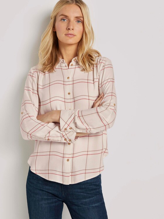 Karierte Hemdbluse mit Turn-Ups - Frauen - powder beige grid check Karierte Hemdbluse mit Turn-Ups - Frauen - powder beige grid check - 5 - TOM TAILOR