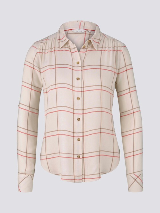 Karierte Hemdbluse mit Turn-Ups - Frauen - powder beige grid check Karierte Hemdbluse mit Turn-Ups - Frauen - powder beige grid check - 7 - TOM TAILOR