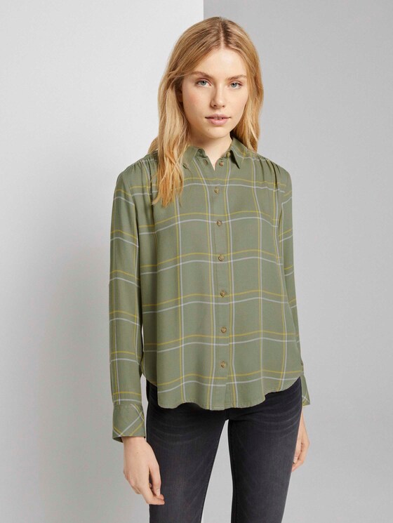 Karierte Hemdbluse mit Turn-Ups - Frauen - greyish green grid check Karierte Hemdbluse mit Turn-Ups - Frauen - greyish green grid check - 1 - TOM TAILOR