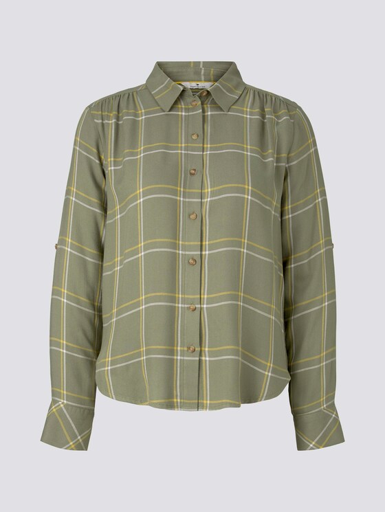 Karierte Hemdbluse mit Turn-Ups - Frauen - greyish green grid check Karierte Hemdbluse mit Turn-Ups - Frauen - greyish green grid check - 7 - TOM TAILOR