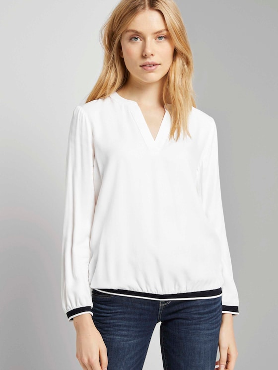 Henley-Bluse mit Tapedetail - Frauen - Whisper White Henley-Bluse mit Tapedetail - Frauen - Whisper White - 5 - TOM TAILOR