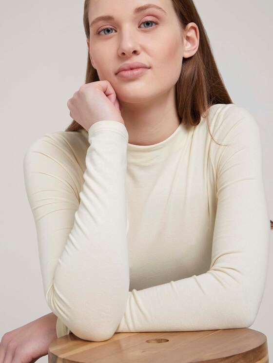 Langarmshirt mit kurzem Stehkragen - Frauen - soft creme beige Langarmshirt mit kurzem Stehkragen - Frauen - soft creme beige - 9 - TOM TAILOR Denim