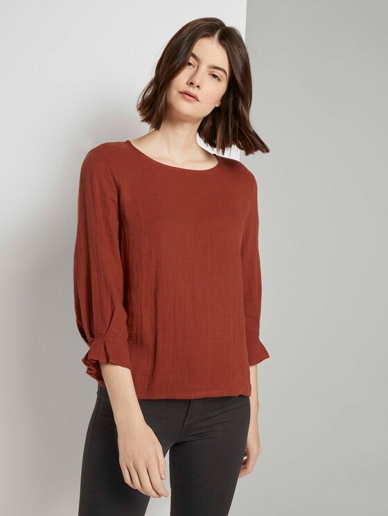 Gemustertes Shirt mit Ärmeldetail - Frauen - Rust Orange Gemustertes Shirt mit Ärmeldetail - Frauen - Rust Orange - 1 - TOM TAILOR Denim