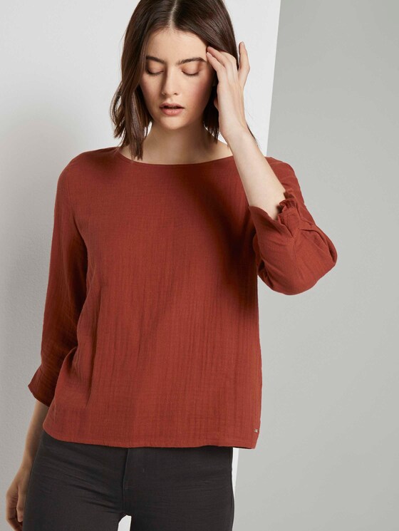 Gemustertes Shirt mit Ärmeldetail - Frauen - Rust Orange Gemustertes Shirt mit Ärmeldetail - Frauen - Rust Orange - 5 - TOM TAILOR Denim