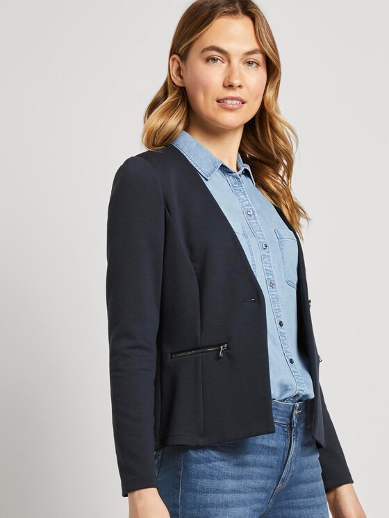 Kragenloser Blazer mit Reißverschlusstaschen - Frauen - Sky Captain Blue Kragenloser Blazer mit Reißverschlusstaschen - Frauen - Sky Captain Blue - 5 - TOM TAILOR