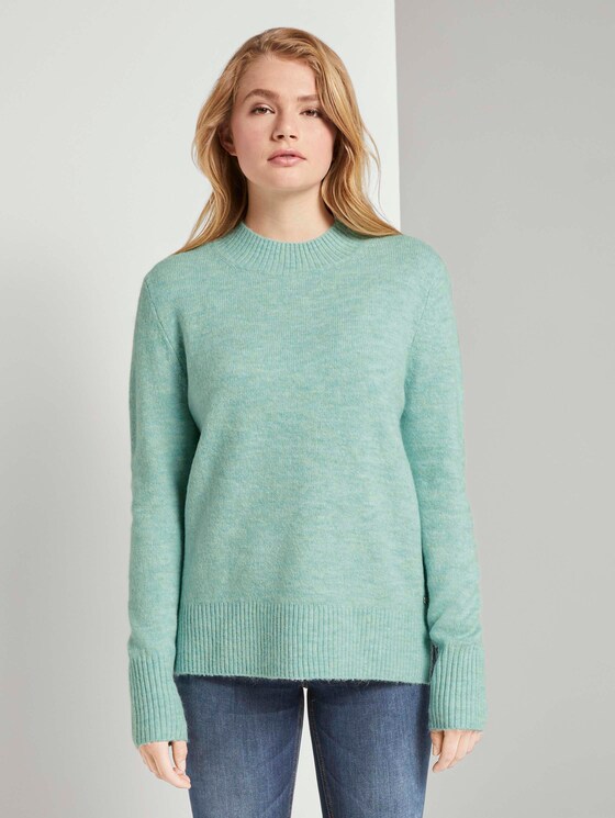 Melierter Pullover mit Stehkragen - Frauen - mineral stone blue melange Melierter Pullover mit Stehkragen - Frauen - mineral stone blue melange - 1 - TOM TAILOR Denim