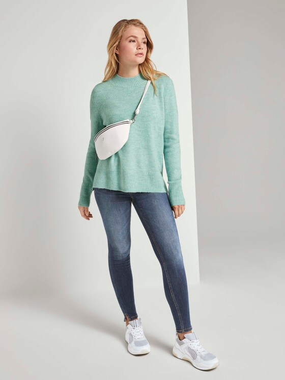 Melierter Pullover mit Stehkragen - Frauen - mineral stone blue melange Melierter Pullover mit Stehkragen - Frauen - mineral stone blue melange - 3 - TOM TAILOR Denim