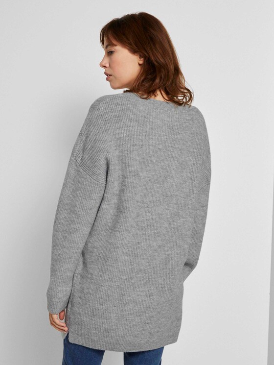Langer Pullover mit Spitze - Frauen - Light Silver Grey Mélange Langer Pullover mit Spitze - Frauen - Light Silver Grey Mélange - 2 - TOM TAILOR Denim