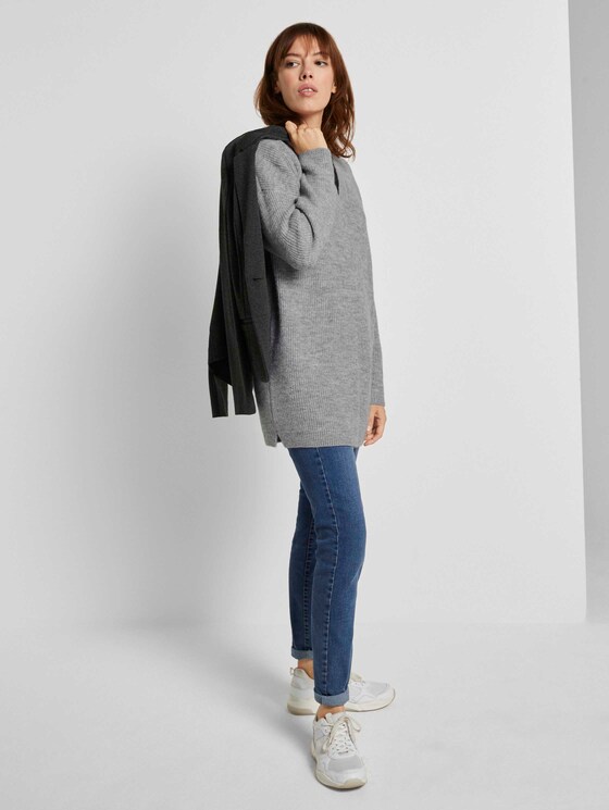Langer Pullover mit Spitze - Frauen - Light Silver Grey Mélange Langer Pullover mit Spitze - Frauen - Light Silver Grey Mélange - 3 - TOM TAILOR Denim