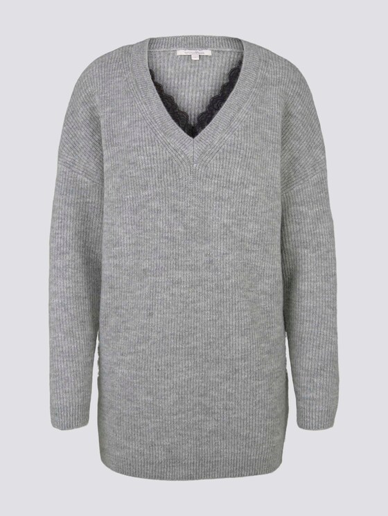 Langer Pullover mit Spitze - Frauen - Light Silver Grey Mélange Langer Pullover mit Spitze - Frauen - Light Silver Grey Mélange - 7 - TOM TAILOR Denim