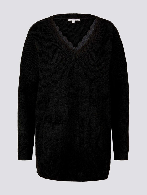 Langer Pullover mit Spitze - Frauen - Deep Black Langer Pullover mit Spitze - Frauen - Deep Black - 7 - TOM TAILOR Denim