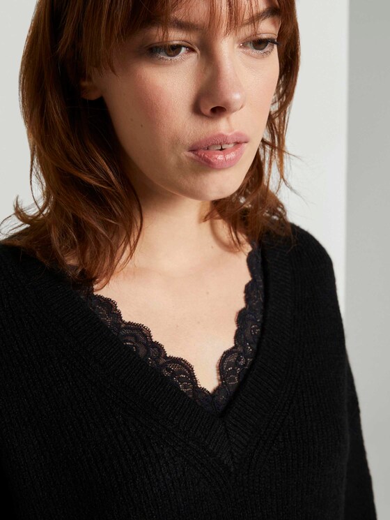 Langer Pullover mit Spitze - Frauen - Deep Black Langer Pullover mit Spitze - Frauen - Deep Black - 9 - TOM TAILOR Denim