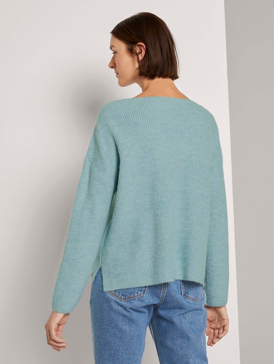 Strukturierter Pullvoer mit V-Ausschnitt - Frauen - mineral stone blue melange Strukturierter Pullvoer mit V-Ausschnitt - Frauen - mineral stone blue melange - 2 - TOM TAILOR Denim