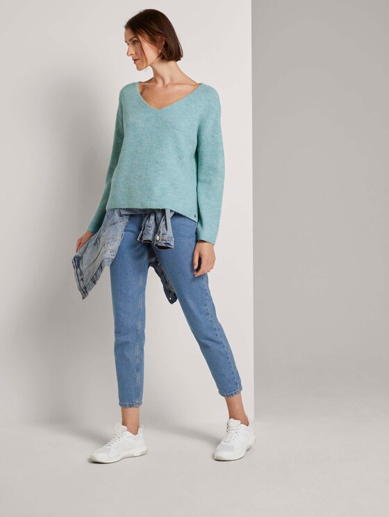 Strukturierter Pullvoer mit V-Ausschnitt - Frauen - mineral stone blue melange Strukturierter Pullvoer mit V-Ausschnitt - Frauen - mineral stone blue melange - 3 - TOM TAILOR Denim
