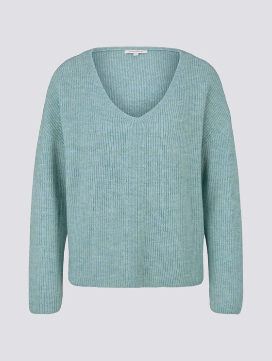 Strukturierter Pullvoer mit V-Ausschnitt - Frauen - mineral stone blue melange Strukturierter Pullvoer mit V-Ausschnitt - Frauen - mineral stone blue melange - 7 - TOM TAILOR Denim