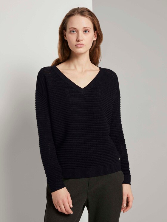 Pullover mit Ottoman Struktur - Frauen - Deep Black Pullover mit Ottoman Struktur - Frauen - Deep Black - 1 - TOM TAILOR Denim