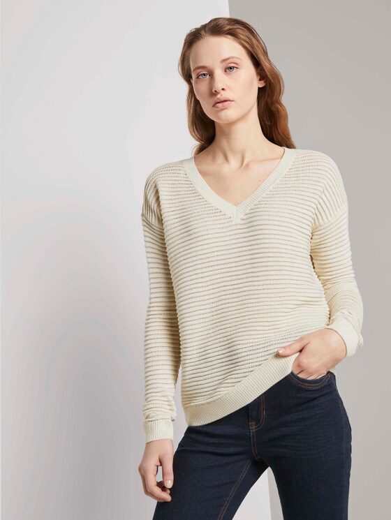 Pullover mit Ottoman Struktur - Frauen - soft creme beige Pullover mit Ottoman Struktur - Frauen - soft creme beige - 1 - TOM TAILOR Denim