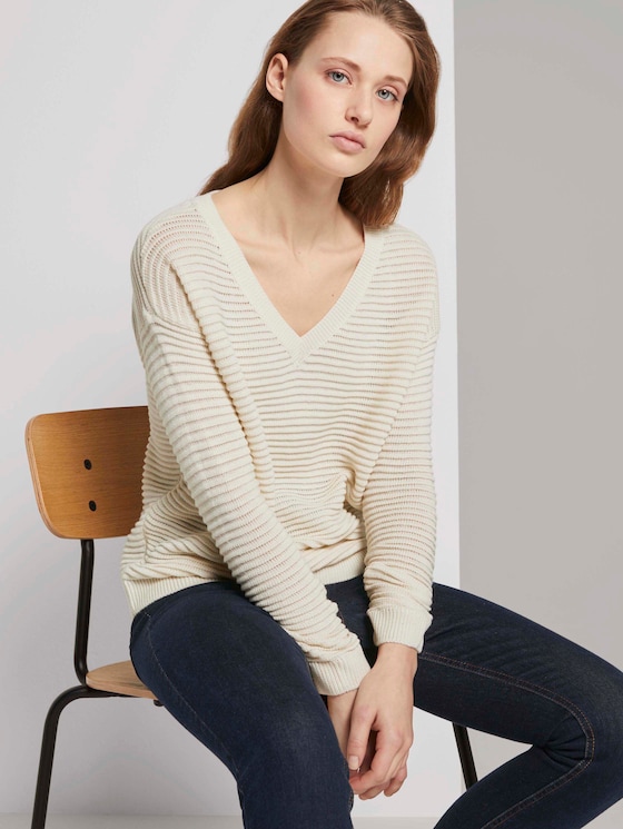 Pullover mit Ottoman Struktur - Frauen - soft creme beige Pullover mit Ottoman Struktur - Frauen - soft creme beige - 5 - TOM TAILOR Denim