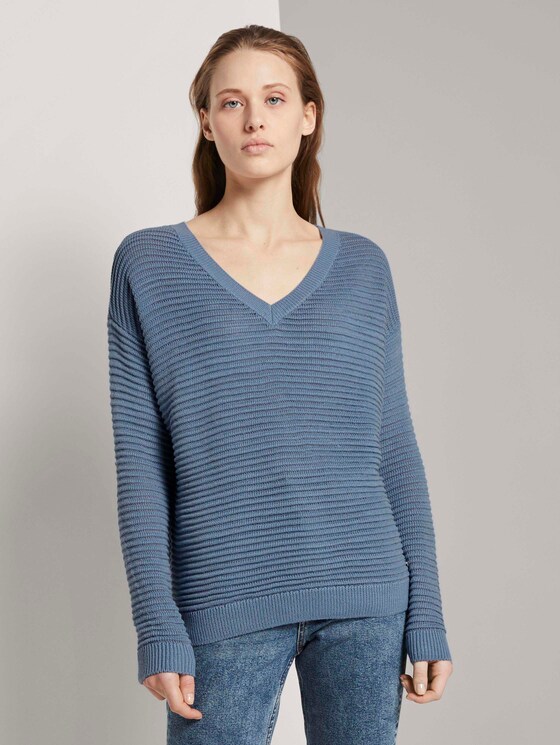 Pullover mit Ottoman Struktur - Frauen - soft mid blue Pullover mit Ottoman Struktur - Frauen - soft mid blue - 1 - TOM TAILOR Denim