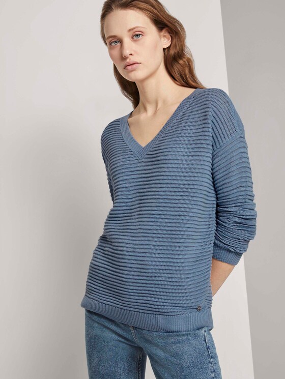 Pullover mit Ottoman Struktur - Frauen - soft mid blue Pullover mit Ottoman Struktur - Frauen - soft mid blue - 5 - TOM TAILOR Denim