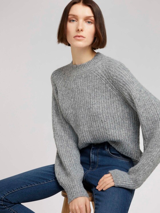 Stehkragenpullover mit Ballonärmeln - Frauen - Light Silver Grey Mélange Stehkragenpullover mit Ballonärmeln - Frauen - Light Silver Grey Mélange - 5 - TOM TAILOR Denim
