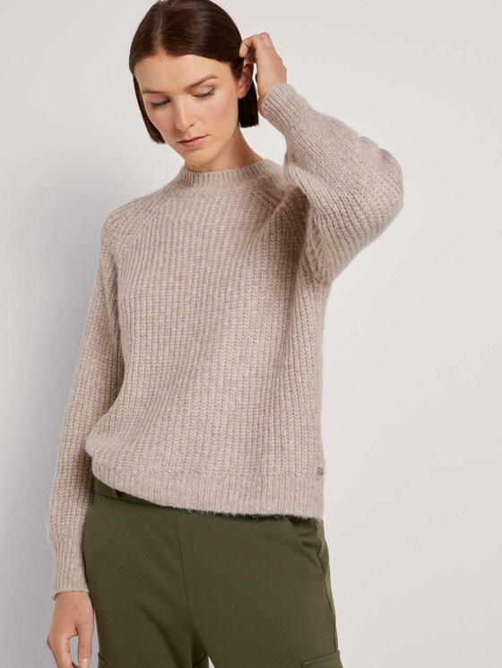 Stehkragenpullover mit Ballonärmeln - Frauen - cozy beige melange Stehkragenpullover mit Ballonärmeln - Frauen - cozy beige melange - 5 - TOM TAILOR Denim