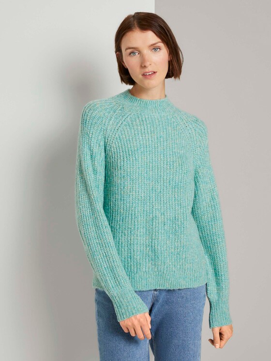 Stehkragenpullover mit Ballonärmeln - Frauen - mineral stone blue melange Stehkragenpullover mit Ballonärmeln - Frauen - mineral stone blue melange - 1 - TOM TAILOR Denim