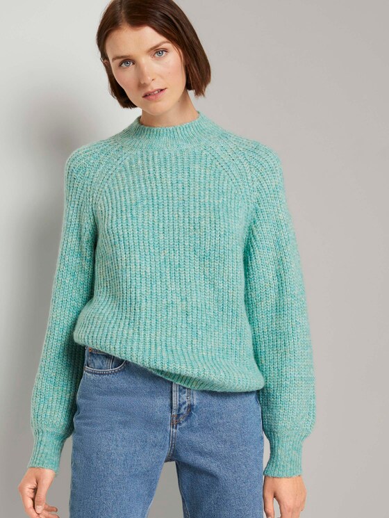 Stehkragenpullover mit Ballonärmeln - Frauen - mineral stone blue melange Stehkragenpullover mit Ballonärmeln - Frauen - mineral stone blue melange - 5 - TOM TAILOR Denim
