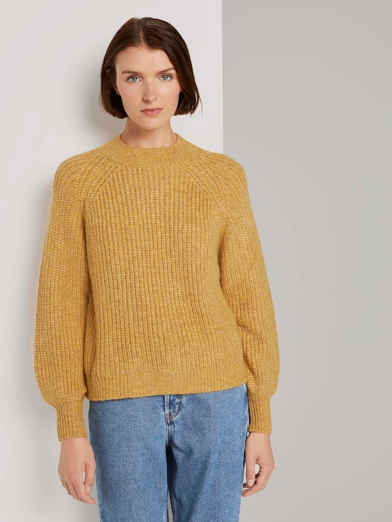 Stehkragenpullover mit Ballonärmeln - Frauen - indian spice yellow melange Stehkragenpullover mit Ballonärmeln - Frauen - indian spice yellow melange - 1 - TOM TAILOR Denim