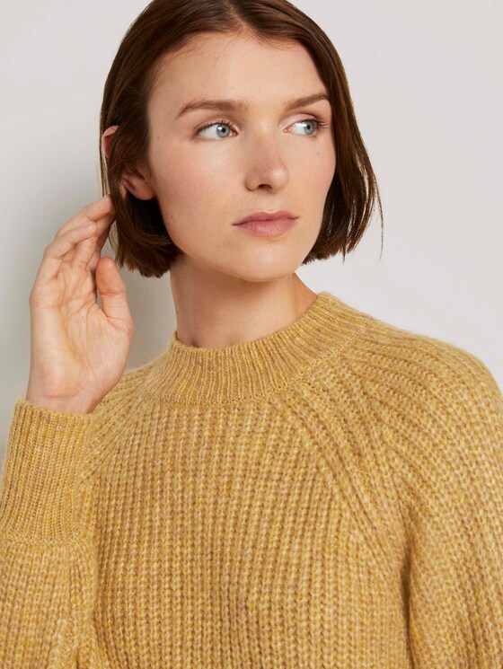 Stehkragenpullover mit Ballonärmeln - Frauen - indian spice yellow melange Stehkragenpullover mit Ballonärmeln - Frauen - indian spice yellow melange - 9 - TOM TAILOR Denim