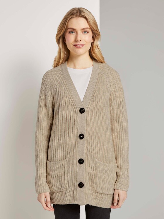 Langer Cardigan in Melange-Optik - Frauen - desert sand melange Langer Cardigan in Melange-Optik - Frauen - desert sand melange - 1 - TOM TAILOR