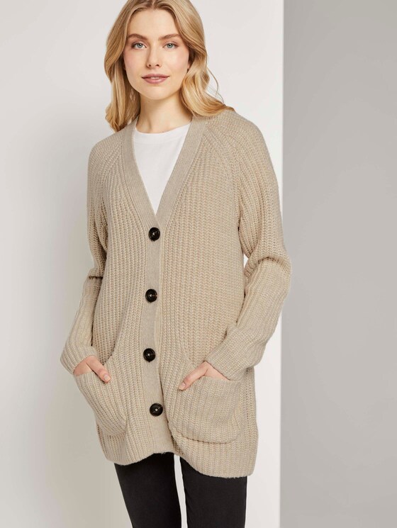 Langer Cardigan in Melange-Optik - Frauen - desert sand melange Langer Cardigan in Melange-Optik - Frauen - desert sand melange - 5 - TOM TAILOR