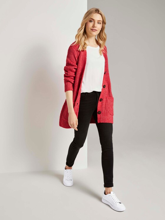 Langer Cardigan in Melange-Optik - Frauen - strong red melange Langer Cardigan in Melange-Optik - Frauen - strong red melange - 3 - TOM TAILOR