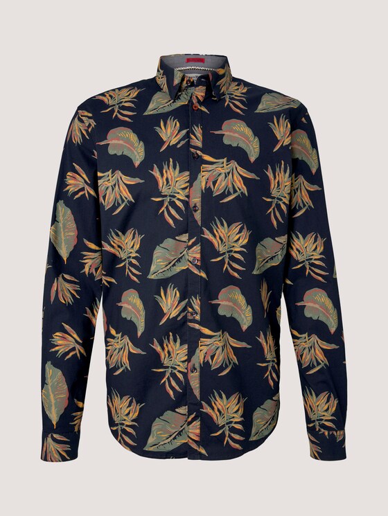 Gemustertes Slim-Fit Hemd - Männer - navy autumnal big leaves print Gemustertes Slim-Fit Hemd - Männer - navy autumnal big leaves print - 7 - TOM TAILOR Denim