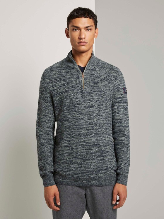 Troyer Pullover in Melange Optik - Männer - green navy mouline Troyer Pullover in Melange Optik - Männer - green navy mouline - 1 - TOM TAILOR Denim