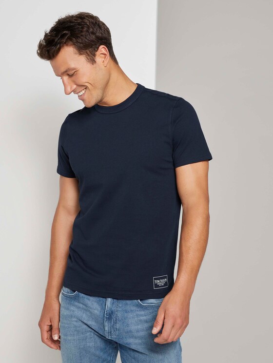 Basic T-Shirt mit Ripp-Blende - Männer - Dark Blue Basic T-Shirt mit Ripp-Blende - Männer - Dark Blue - 1 - TOM TAILOR