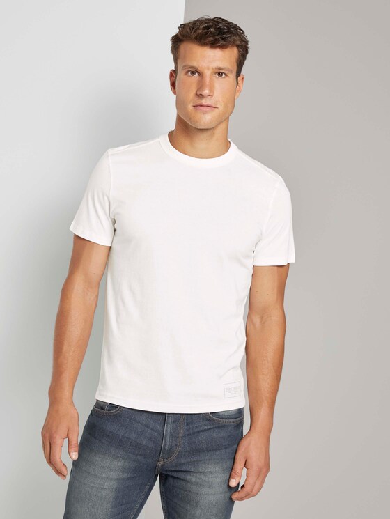 Basic T-Shirt mit Ripp-Blende - Männer - Light Marsmallow Basic T-Shirt mit Ripp-Blende - Männer - Light Marsmallow - 1 - TOM TAILOR